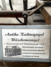 Antike Kaltmangel Wäschemangel. Kastenmangel mit Feldstein um 1900