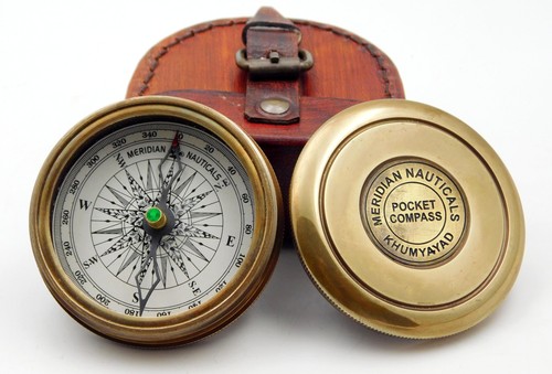 Brass pocket compass antique - pocket, compass,