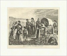 Zigeuner auf dem Schub Limmer Planwagen Brücke Wandern Volk Holzstich E 14202