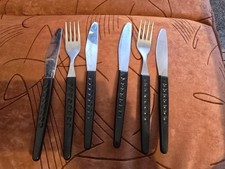 8x DDR Besteck mit Schwarzen plastegriff Punkte Muster 