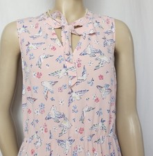 Cath Kidston London Sommerkleid 42 Blumen Vögel rosa Viskose Uk 16 Urlaub Kleid