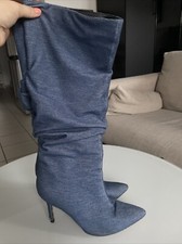 Denim Stiefel Jeansoptik Absatz Spitz Gerafft Party Streetstyle 