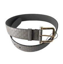 GUCCI GÜRTEL Ledergürtel UNISEX 281548 Gr. 90 grau gold