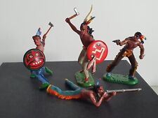 4 Elastolin Lineol Indianer Tomahawk Gewehr Pistole Schild Wildwest Umbau 7 cm
