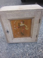 38629 Wandkästchen Nussbaum Kerbschnitt Brandmalerei Gründerzeit 37x34x16cm