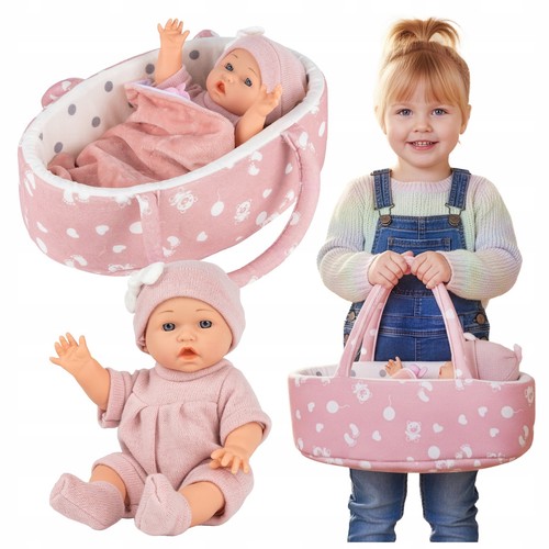 Baby puppe mit tragekorb und - puppe,