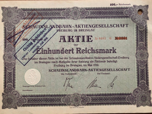 Schauinslandbahn alte aktie - ag,