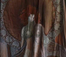 Erotik Wandbehang Wandteppich Gobelin Mucha Samt Tapestry Jugendstil nackt antik