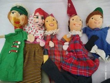 Vintage 5 Handpuppen,Dresdner Kasperpuppen+eine andere Puppe