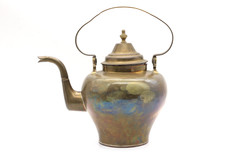 Antike Teekanne Kanne Kessel Wasserkessel aus Messing 19. Jhd 1868 H 30 cm