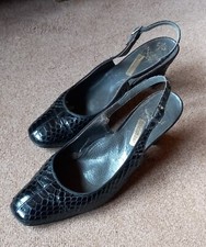 Pumps Slingbacks 60-iger Krokodilleder 6 F Vintage schwarz, MERCEDES bequem Mode
