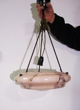 Art Deco Plafoniere Hängelampe Deckenlampe marmoriertes rosa Opalglas, A 670