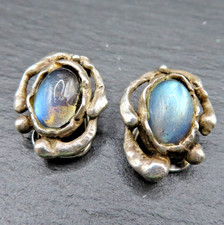 TOP DESIGNER Ohrclips 925 Sterling Silber Amethyst Brutalist Vintage Handarbeit