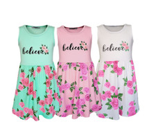 Mädchen Kinder  Kleid mit Blumen Print Tunika Sommerkleid Strand Gr. 104 bis 152