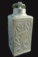 Karaffe Zinn Schraubflasche 18. Jh. eckig 28x10x10 cm 2,2kg 3 alte Punzen