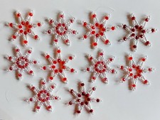 Konvolut  10 Perlensterne Weihnachten Weiß - Rot Handarbeit ca. 6,5- 6 cm Glas