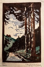 Karl Albrecht-Buschbaum, Farbholzschnitt, Signiert, Weg am Waldrand