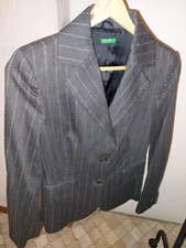 Benetton Blazer Nadelstreifen Anthrazit Beige tailliert IT 38 = Xxs 32 / 34