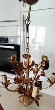 Deckenlampe, floral, Rosen, goldfarbig, 5 x E 14