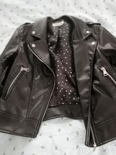 H&M Bikerjacke Kinder Größe 140 Mädchen Schwarz Lederoptik 