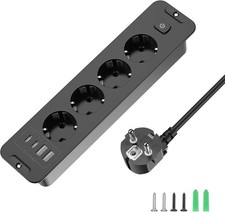 Versenkbare Steckdose 4 Fach, Einbau Steckdosenleiste mit 4 USB,