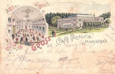 AK MARIENBAD - Litho Café Victoria - 2 Bild Außen- u. Innenansicht - ca. 1900