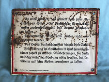 Klosett-Anleitung für Mieter - Hausbesitzer Leipzig 1920er - Blech Schild antik