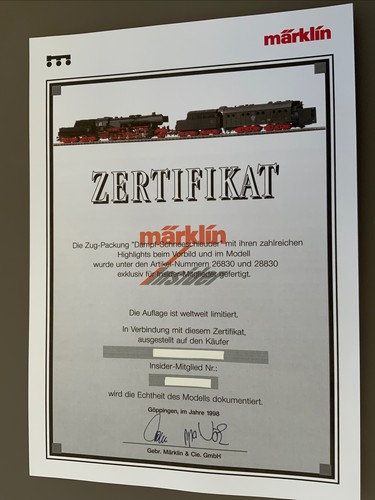 Märklin nur das - h0, zertifikat