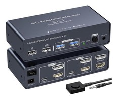 VEDINDUST HDMI+Displayport KVM Switch 2 PC 2 Monitors 8K@60Hz 4K@120Hz