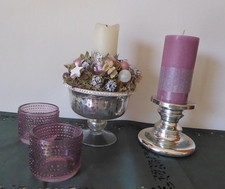 5er-Deko*Adventsgesteck*Ikea Kerzenständer*Kerze*Teelichthalter*altrosa silber