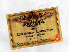 ALTES RIESLING / SYLVANER WEINETIKETT "RUDESHEIMER ROSENGARTEN" von 1939