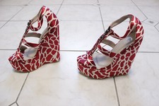Sexy Gogo Plateau High Heels Wedges Sandaletten Giaro rot weiß Zebra retro Gr 37