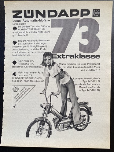 Zündapp mofa werbung - werbung, 1973