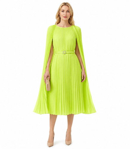 Damen plissee midikleid - damen, neon