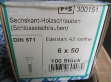 100 Stück Schlüsselschrauben Edelstahl  M6x50mm  Rostfrei A2 DIN571 / SIMReg5K8