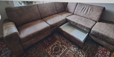 Funktionales Eck-Ledersofa mit Doppelbettfunktion und Schublade