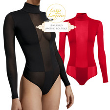 DIONE STRING BODY by Wolford M barbados cherry Elegant Transparent Langarm