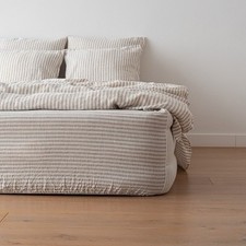 LinenMe 100% Leinen Spannbettlaken Gestreift  160 x 200 x 20 cm Natur Weiß