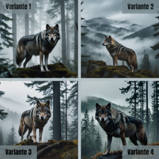 Mystischer Wolf im Nebel Wald - Leinwand / Poster | 4 Varianten | Nordic Wildnis