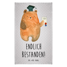 Gästehandtuch Bär Prüfung - Geschenk Abitur Weiß Beige Gäste-Tuch Zeugnis Te..