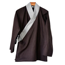 Herren Langärmelig Kung Fu Hemd Cross Wrap Front V Hals Freizeit Hanfu Top Ethno