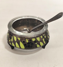 Antik emalliert Salzschale Kaviar Hommet Russisches Silber 1900 Saliere Löffel