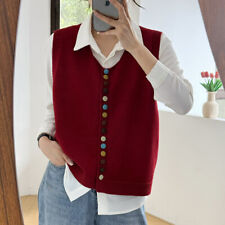 Damen Ärmellos Strickjacke Pullover Weste Gestrickte Weste Knöpfe Tank Top