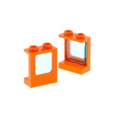 2x Lego Fenster Rahmen 1x2x2 orange Scheibe transparent hell blau 60601 60032
