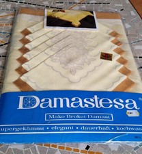 Mako Brokat Damast Tischdecke + 6 Servietten  70er unbenutzt