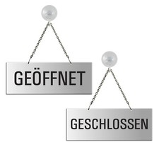 Geöffnet / Geschlossen Schild mit Kette  175x65 mm Aluminium plus Saughaken