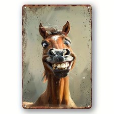 Blechschild lustiger Pferdekopf Pferd Nostalgie Vintage Metallschild TEL2622