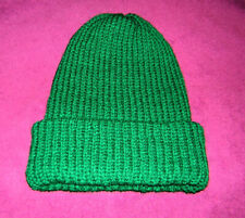 Doppelt selbstgestrickte dicke Wendemütze unisex Aufschlag tannengrün