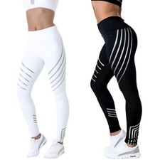 Damen Reflective Fitness Sport Tights Leggins Stretch Leggings Sexy Yoga Hose DE
