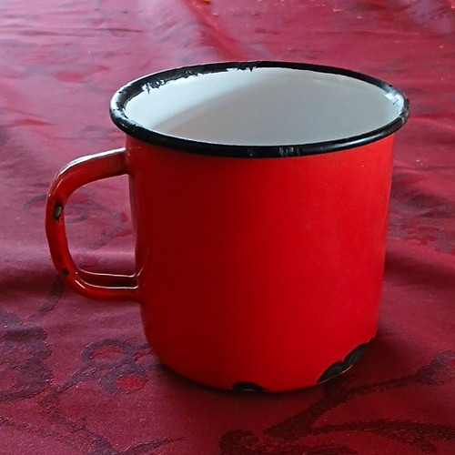Emaille metall tasse - emaille, rot/weiß